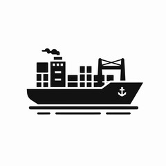 Obraz premium Cargo Ship silhouette in black on a white background
