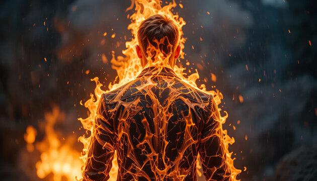 man wear burning suit