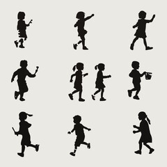 15 silhouettes of children playing different games