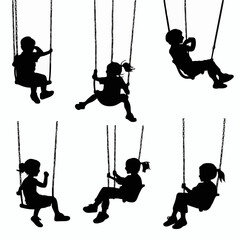 15 silhouettes of children playing different games