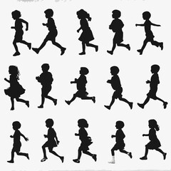 15 silhouettes of children running and playing tag