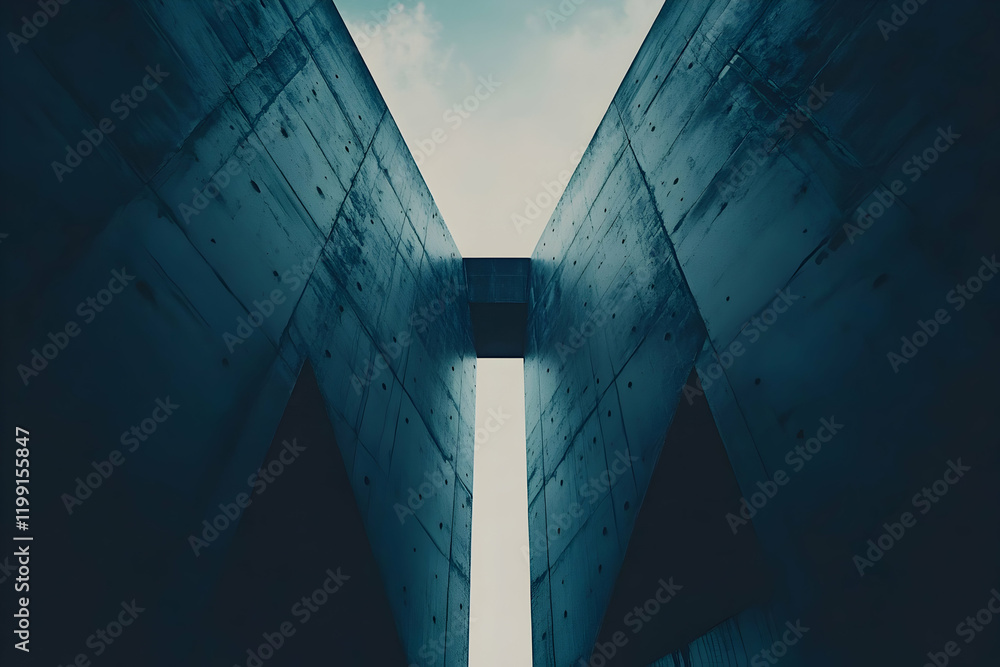 Poster abstract architecture photograph showcasing a minimalist concrete structure, emphasizing lines and s