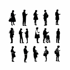 15 silhouettes of people interacting in a social gathering