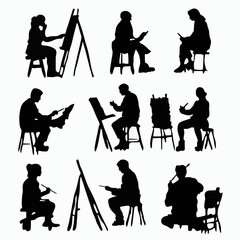15 silhouettes of people painting, drawing, and creating art