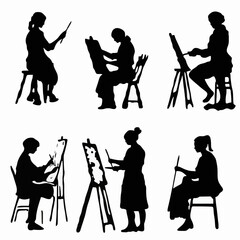 15 silhouettes of people painting, drawing, and creating art