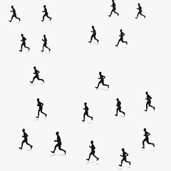 Naklejka premium 15 silhouettes of people running in a marathon