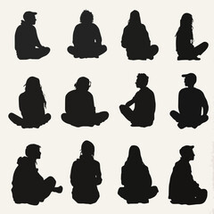 15 silhouettes of people sitting in different positions