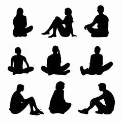 15 silhouettes of people sitting in different positions