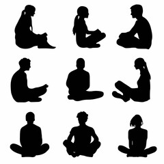 15 silhouettes of people sitting in different positions