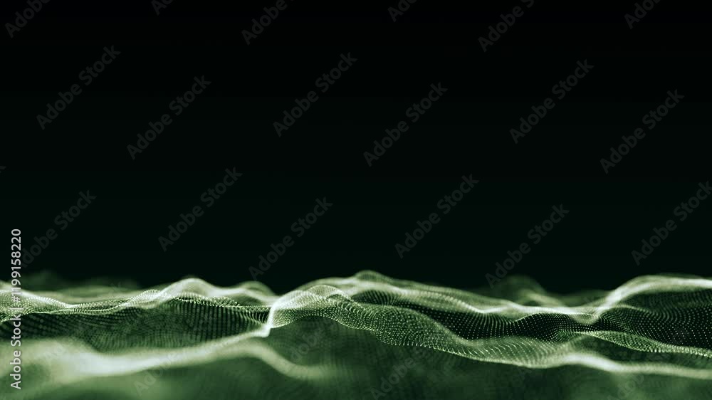 Poster digital technology wave. dark cyberspace with green motion dots. futuristic digital background. big 