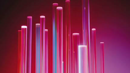 Fototapeta premium Abstract image of vibrant pink and blue glass rods against a deep magenta background, suggesting concepts of science, technology, or design.