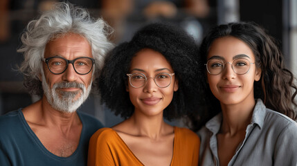  Diverse group of individuals of different ages wearing glasses, perfect for inclusivity campaigns and eyewear advertisements