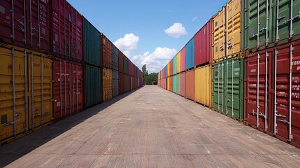 Fototapeta premium Container transport at shipping yard aerial