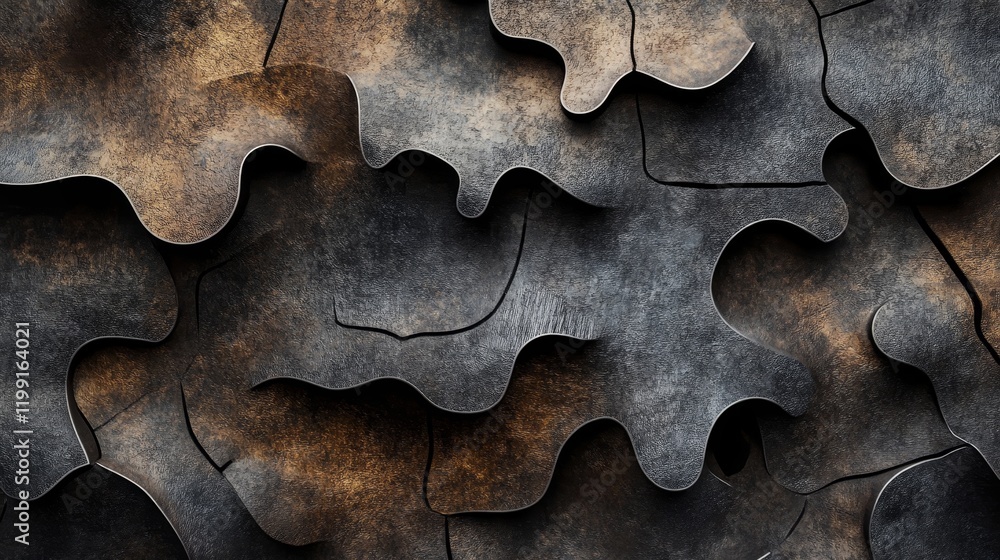 Aufkleber abstract dark texture with irregular shapes and metallic look