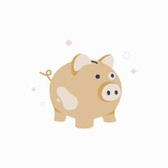 Piggy bank in flat vector illustration symbolizing savings, financial planning, and wealth accumulation, isolated on white background.