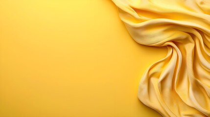 Soft yellow fabric draped elegantly on bright yellow background