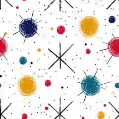 Colorful abstract pattern with stars and circles on white background