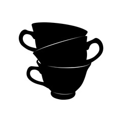 Stack of coffee, tea cups silhouette illustration
