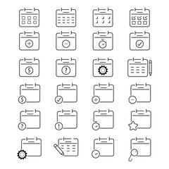 Calendar, agenda, plan editable stroke outline icons set isolated on white background flat vector illustration. Pixel perfect
