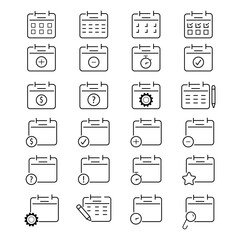 Calendar, agenda, plan editable stroke outline icons set isolated on white background flat vector illustration. Pixel perfect