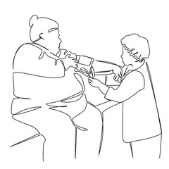 One continuous single drawing line art flat doodle patient, care, health and medicine, blood pressure monitor, fat, measurement,. Isolated image hand draw contour on a white background, hand drawn, no