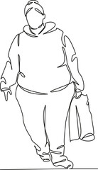 One continuous single drawing line art flat doodle overweight, person, adult, lifestyle, adults only, one person, one woman only, only women. Isolated image hand draw contour on a white background, ha