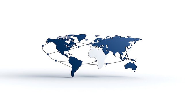 Global network connection, world map with linked nodes.
