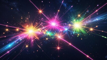 Naklejka premium Colorful geometric light reflection with flashes and particles on dark background. Generative ai.