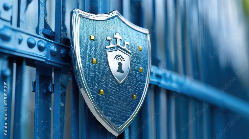 Poster cybersecurity shield symbolizing protection and information security, featuring modern design with b