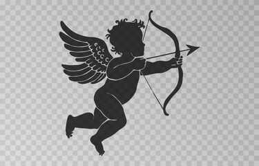 Fototapeta premium Vector angel with an arrow of love. Arrow of love png. Love angel png. Cupid, Cherub. Angel for Valentine's Day. Isolated background. Vector image.