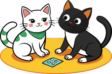 Obraz premium Two playing cats black and white coloring book page for kids vector illustration