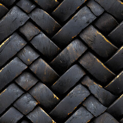 Textured black woven pattern with golden highlights, ideal for backgrounds