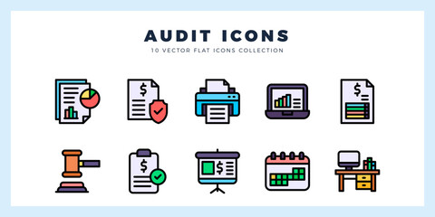 Obraz premium 10 Audit Lineal Color icon pack. vector illustration.