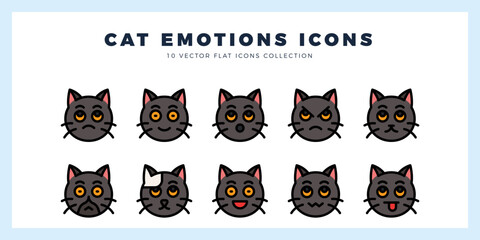 10 Cat Emotions Lineal Color icon pack. vector illustration.