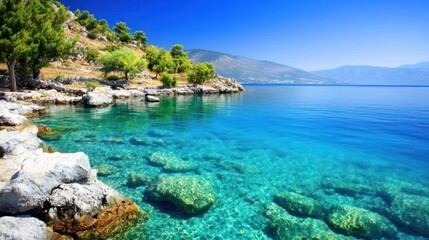 Clear Turquoise Sea and Rocky Coast