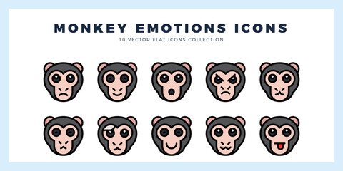 10 Monkey Emoticon Lineal Color icon pack. vector illustration.
