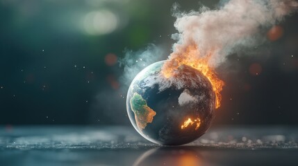 Global warming crisis earth in flames environmental catastrophe digital art dramatic scene close-up...