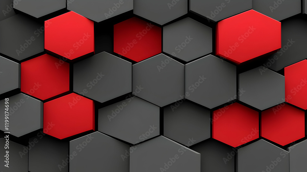 Poster abstract hexagonal pattern background with contrasting red and grey geometric shapes. ideal for mode