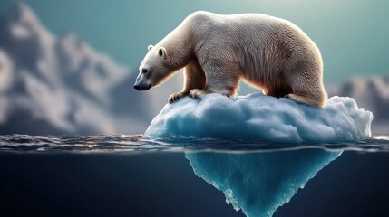 Fototapeta premium Polar bear on iceberg amidst global warming crisis arctic ocean wildlife chilly environment close-up view conservation message