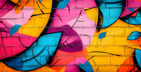 Fototapeta premium Bright pop art graffiti wall textured background wallpaper design. Vivid neon color palette