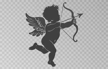 Vector angel with an arrow of love. Arrow of love png. Love angel png. Cupid, Cherub. Angel for Valentine's Day. Isolated background. Vector image.