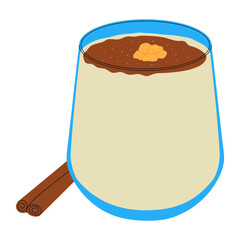 Glass of boza. Traditional turkish drink with cinnamon and nuts. Hand drawn vector illustration.