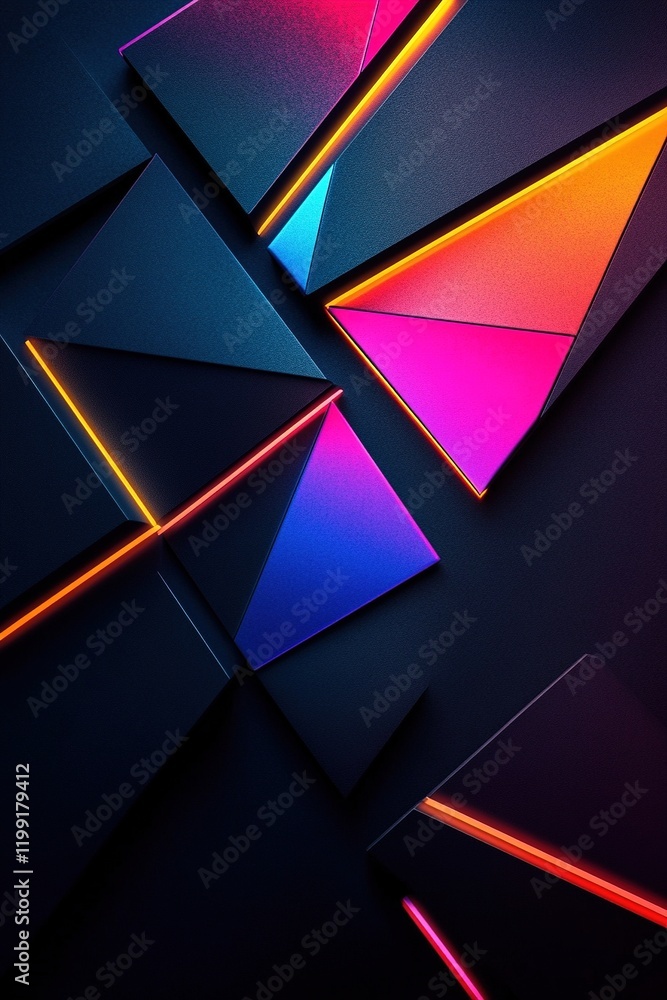 Aufkleber a minimalist setting showcases glowing neon geometric shapes like triangles and hexagons in vibrant 