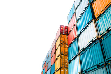 Fototapeta premium Container industrial yard shipping Export Logistic Crane Forklift Port Blue Sky Background Space Road Import Business Freight Logistic Transport Industry Service Airplane Container Ship Truck Cargo