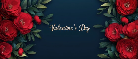 A romantic display of red paper flowers entwined with vibrant green leaves, perfect for celebrating love on Valentine's Day.