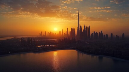 Naklejka premium An oil refinery in Dubai at sunset, highlighting the integral roles in energy production,