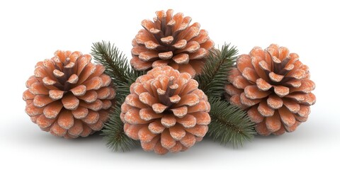 Fototapeta premium Frosted Pine Cones with Evergreen Branches: A Festive Winter Arrangement