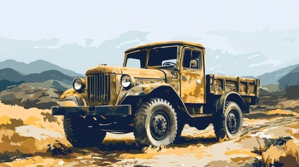 Obraz premium Vintage Truck in a Mountainous Landscape