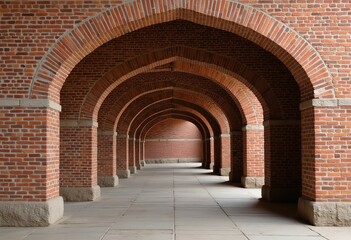 Fototapeta premium Elegant Arched Brick Wall, Classic Architecture with Rich Textures, Ideal for Adding Historical Charm to Any Setting 