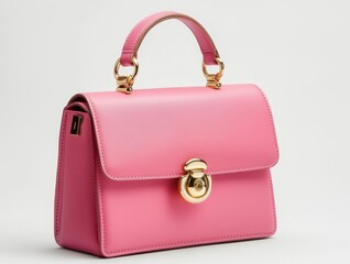 Pink luxury fashionable stylish glamorous elegant feminine leather bag accessory isolated on white background